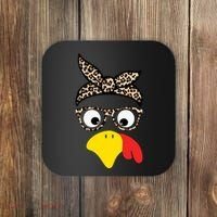 Turkey Face Cheetah Cute Thanksgiving Coaster thumb 0