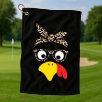 Turkey Face Cheetah Cute Thanksgiving Golf Towel thumb 1