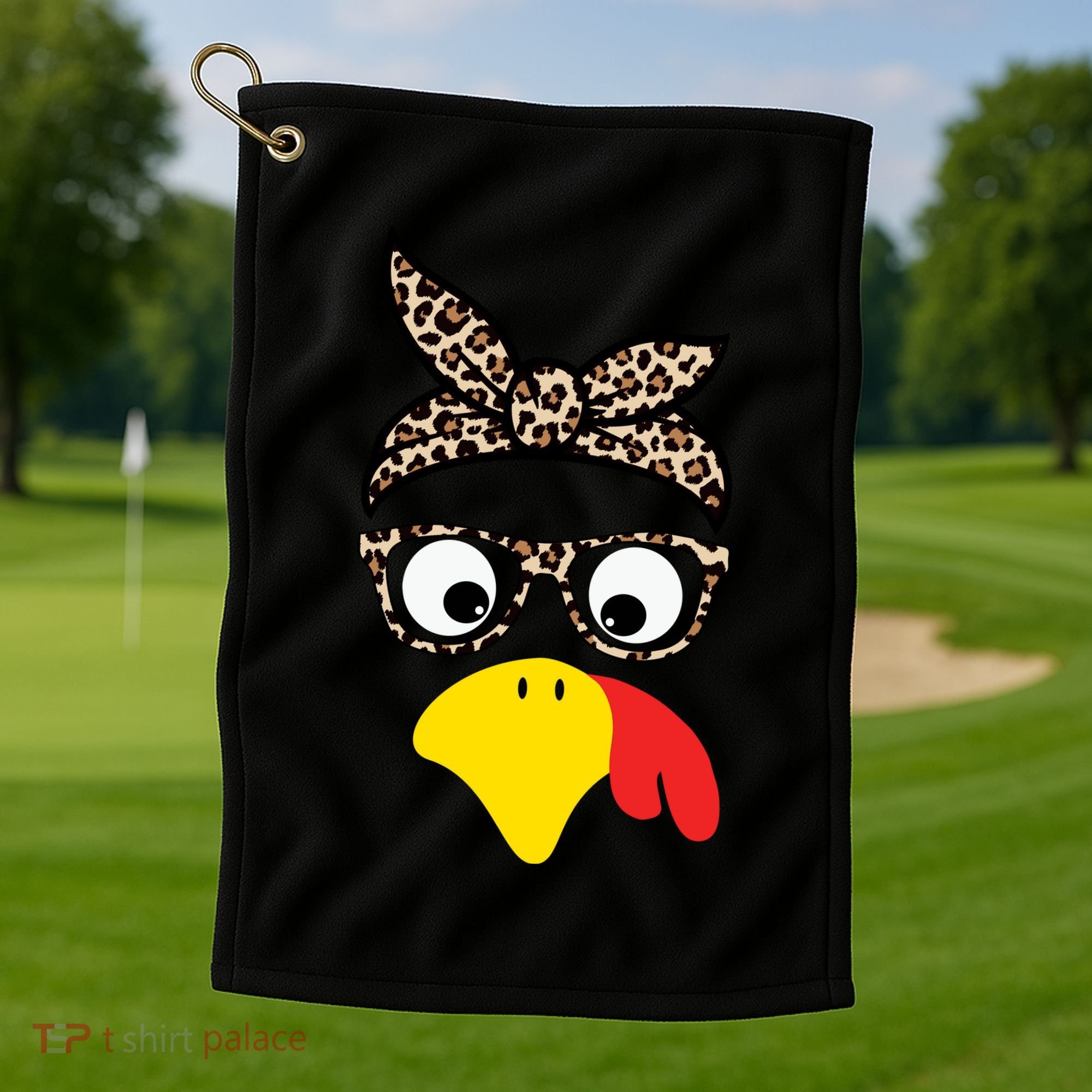 Turkey Face Cheetah Cute Thanksgiving Golf Towel