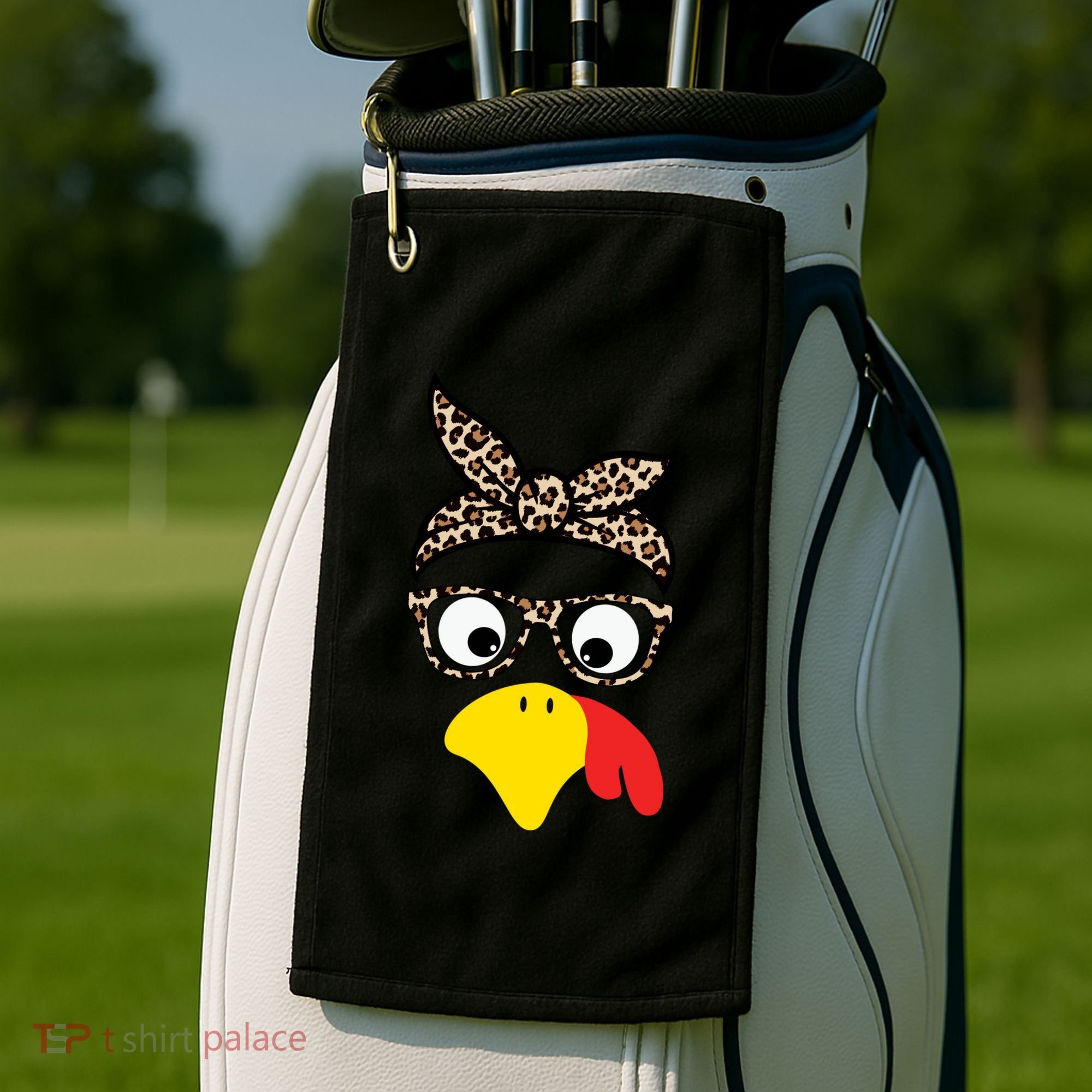 Turkey Face Cheetah Cute Thanksgiving Golf Towel