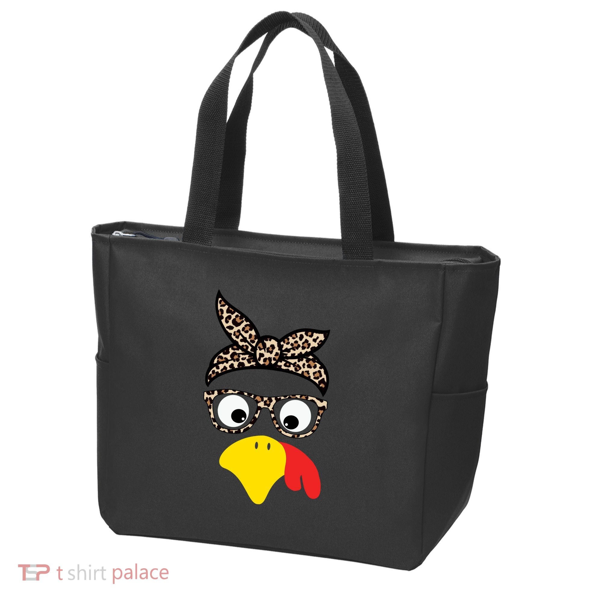 Turkey Face Cheetah Cute Thanksgiving Tote Bag