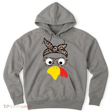 Turkey Face Cheetah Cute Thanksgiving Hoodie