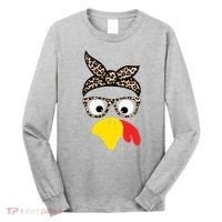 Turkey Face Cheetah Cute Thanksgiving Long Sleeve Shirt thumb 0