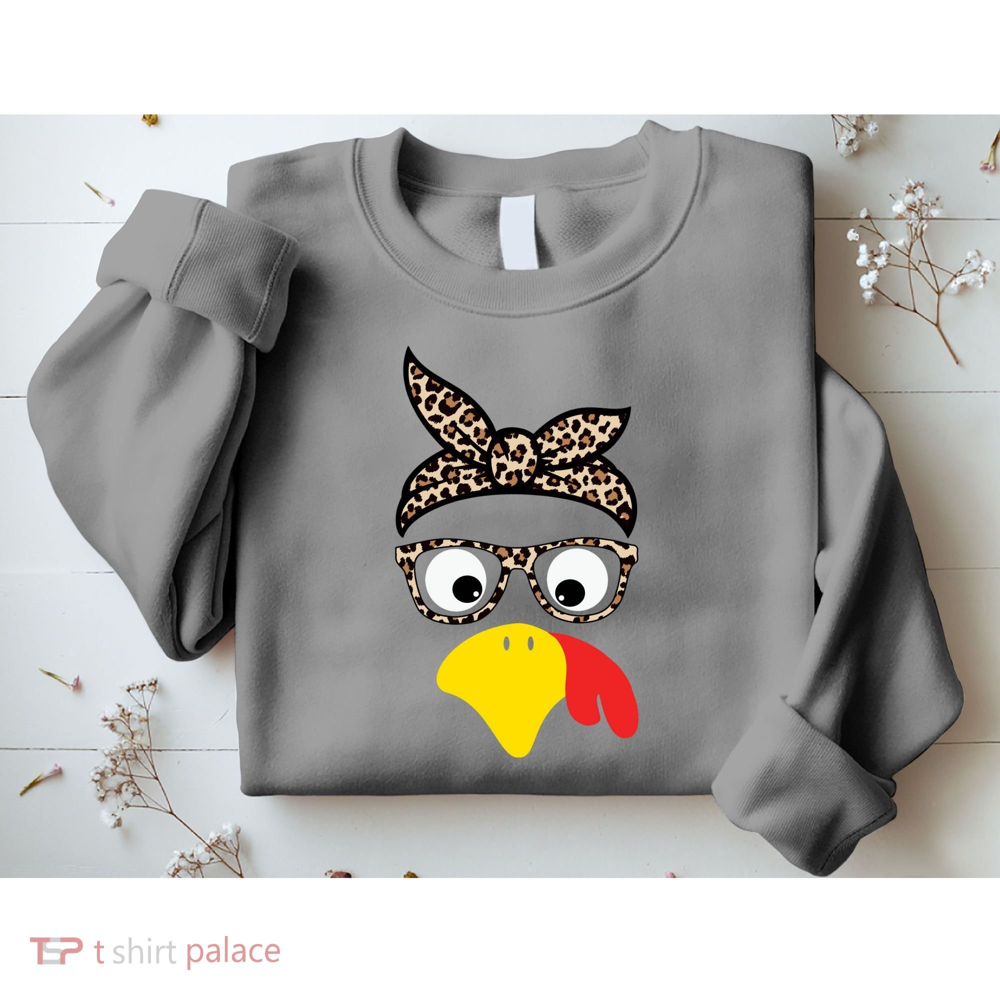 Turkey Face Cheetah Cute Thanksgiving Sweatshirt