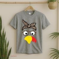 Turkey Face Cheetah Cute Thanksgiving T-Shirt thumb 2