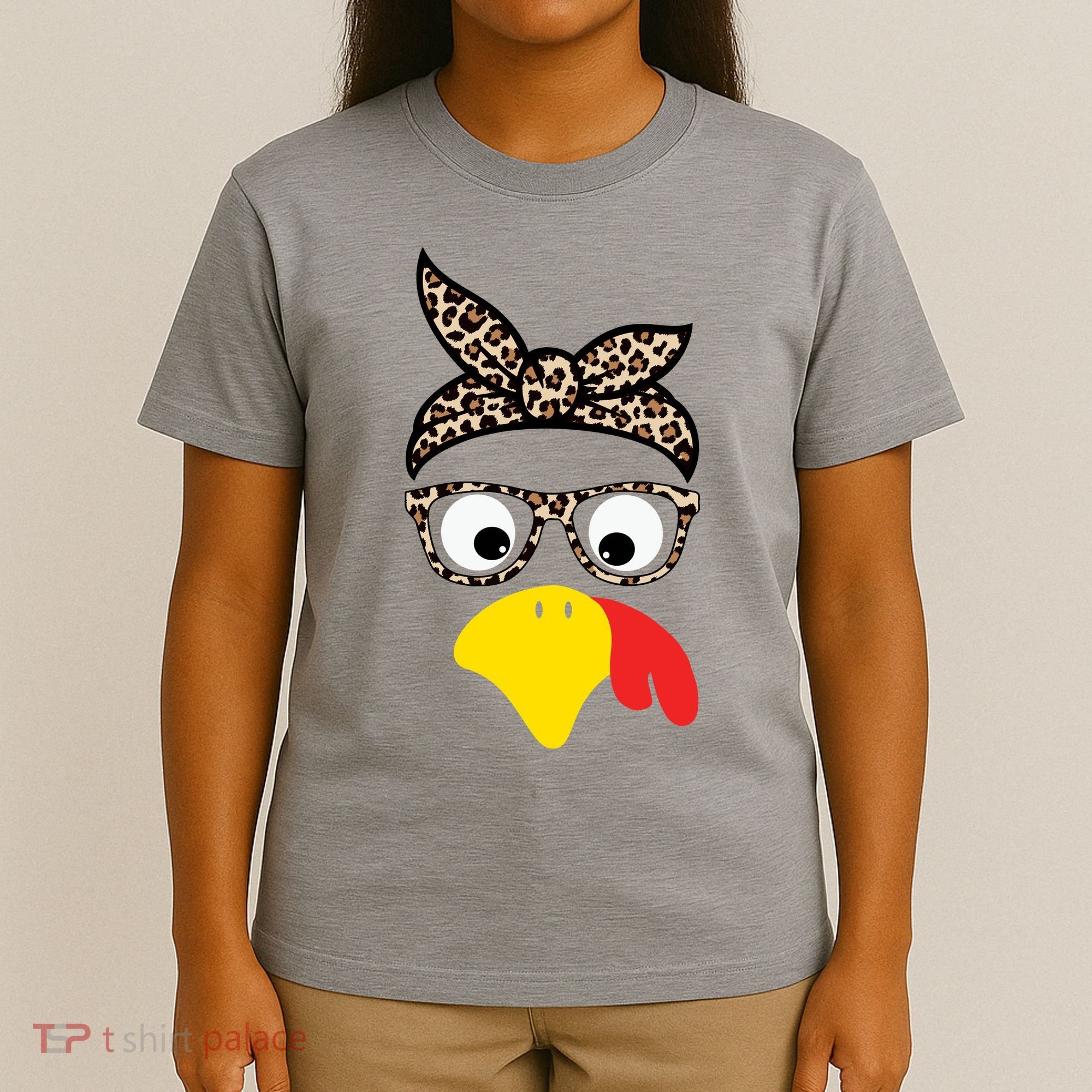 Turkey Face Cheetah Cute Thanksgiving T-Shirt