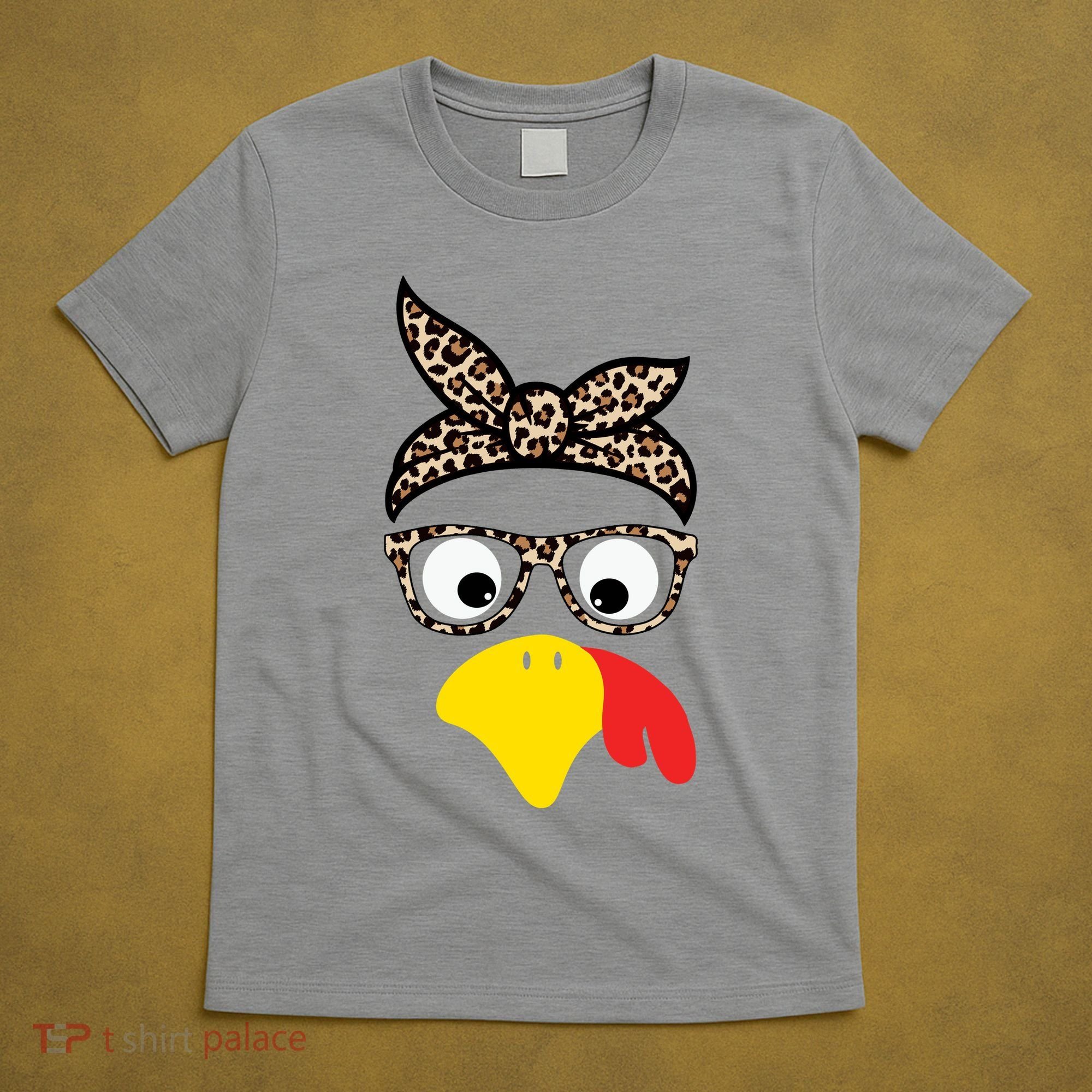 Turkey Face Cheetah Cute Thanksgiving T-Shirt