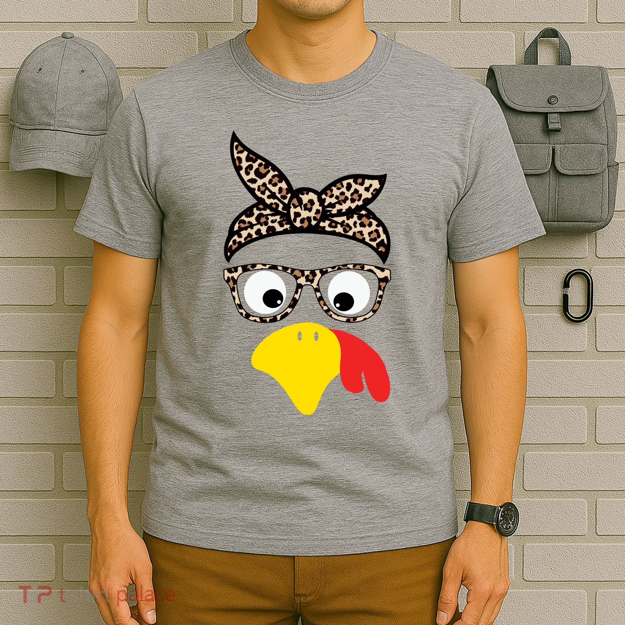 Turkey Face Cheetah Cute Thanksgiving T-Shirt
