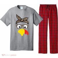 Turkey Face Cheetah Cute Thanksgiving Pajama Set thumb 0