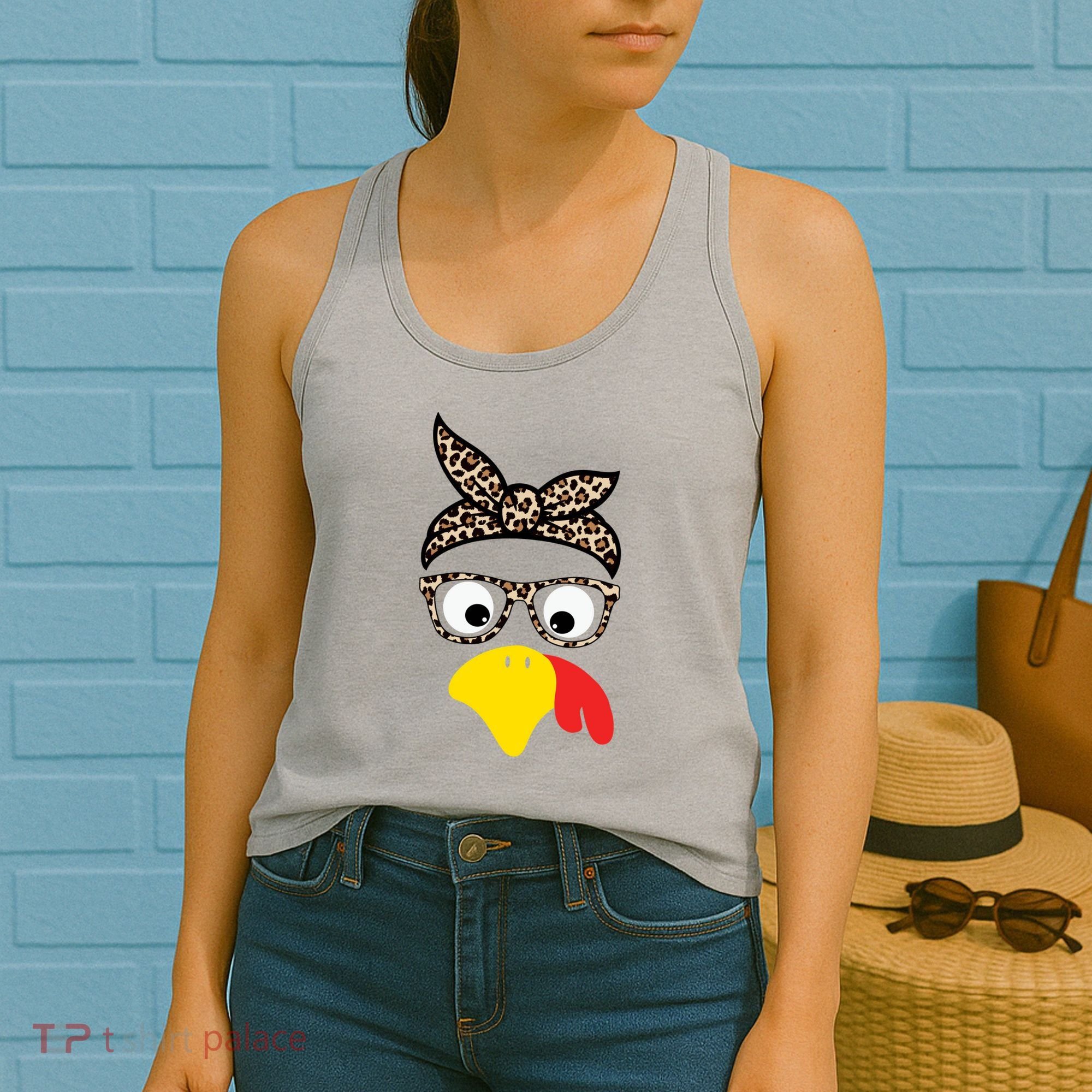 Turkey Face Cheetah Cute Thanksgiving Women's Tank Top