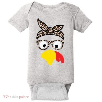 Turkey Face Cheetah Cute Thanksgiving Baby Bodysuit