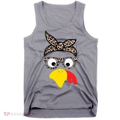 Turkey Face Cheetah Cute Thanksgiving Tank Top