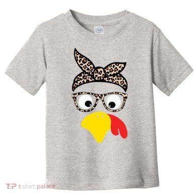 Turkey Face Cheetah Cute Thanksgiving Toddler T-Shirt