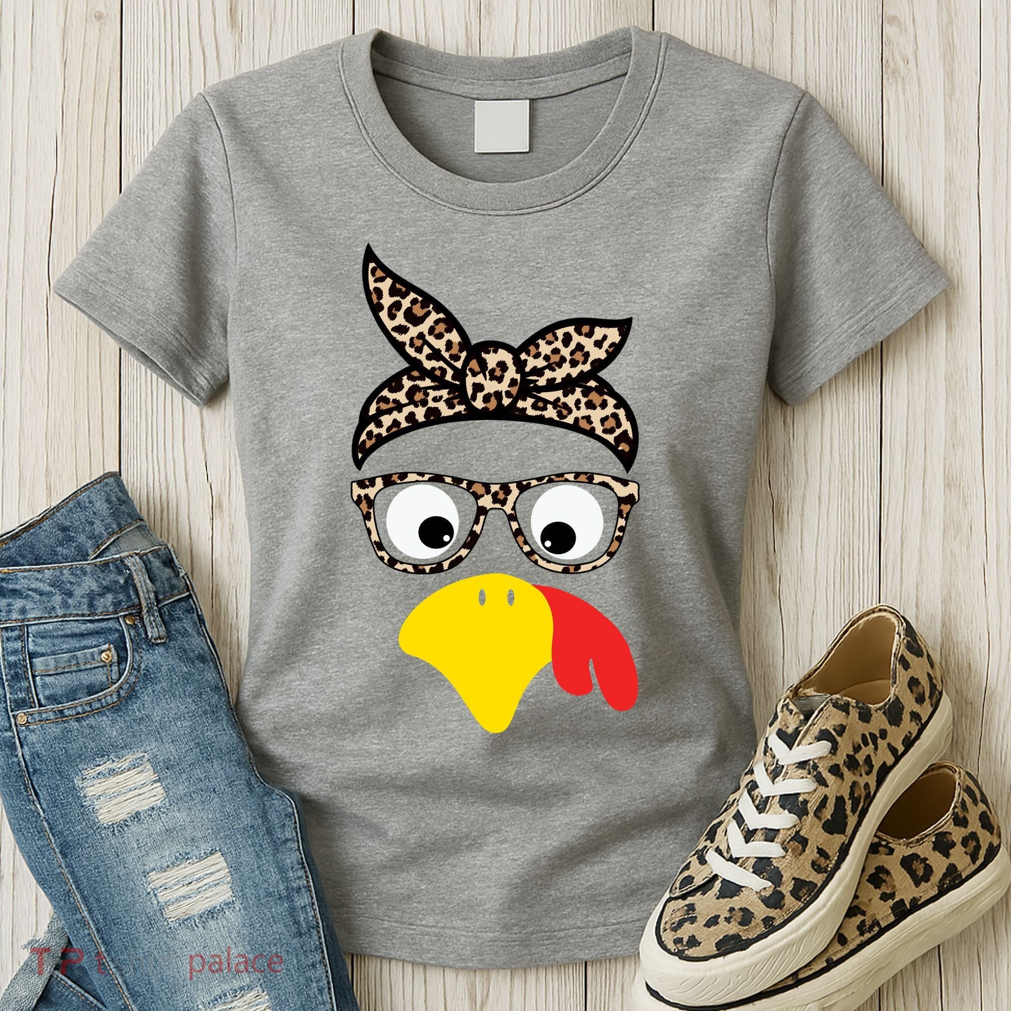 Turkey Face Cheetah Cute Thanksgiving Women's T-Shirt