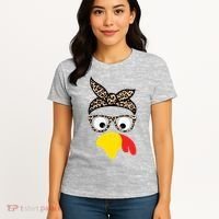 Turkey Face Cheetah Cute Thanksgiving Women's T-Shirt thumb 4
