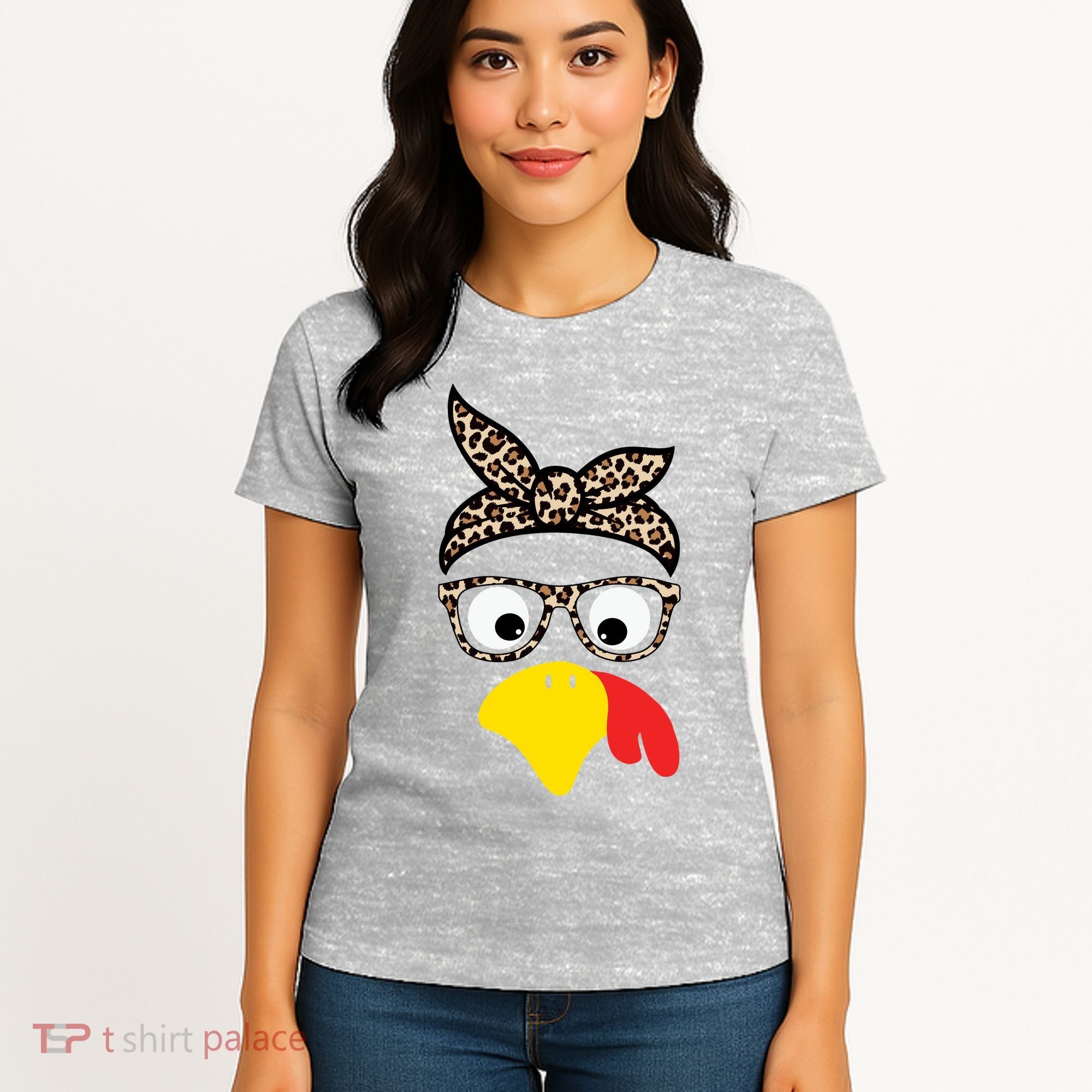 Turkey Face Cheetah Cute Thanksgiving Women's T-Shirt