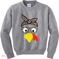 Turkey Face Cheetah Cute Thanksgiving Kids Sweatshirt thumb 0