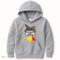Turkey Face Cheetah Cute Thanksgiving Kids Hoodie thumb 0