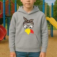 Turkey Face Cheetah Cute Thanksgiving Kids Hoodie thumb 2