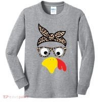 Turkey Face Cheetah Cute Thanksgiving Kids Long Sleeve Shirt thumb 0