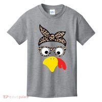 Turkey Face Cheetah Cute Thanksgiving Kids T-Shirt thumb 0