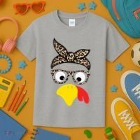 Turkey Face Cheetah Cute Thanksgiving Kids T-Shirt thumb 3