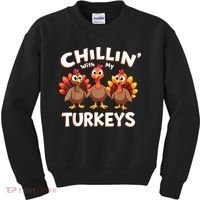 Thanksgiving Family Chillin With My Turkeys Kids Sweatshirt thumb 0
