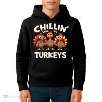 Thanksgiving Family Chillin With My Turkeys Kids Hoodie thumb 4