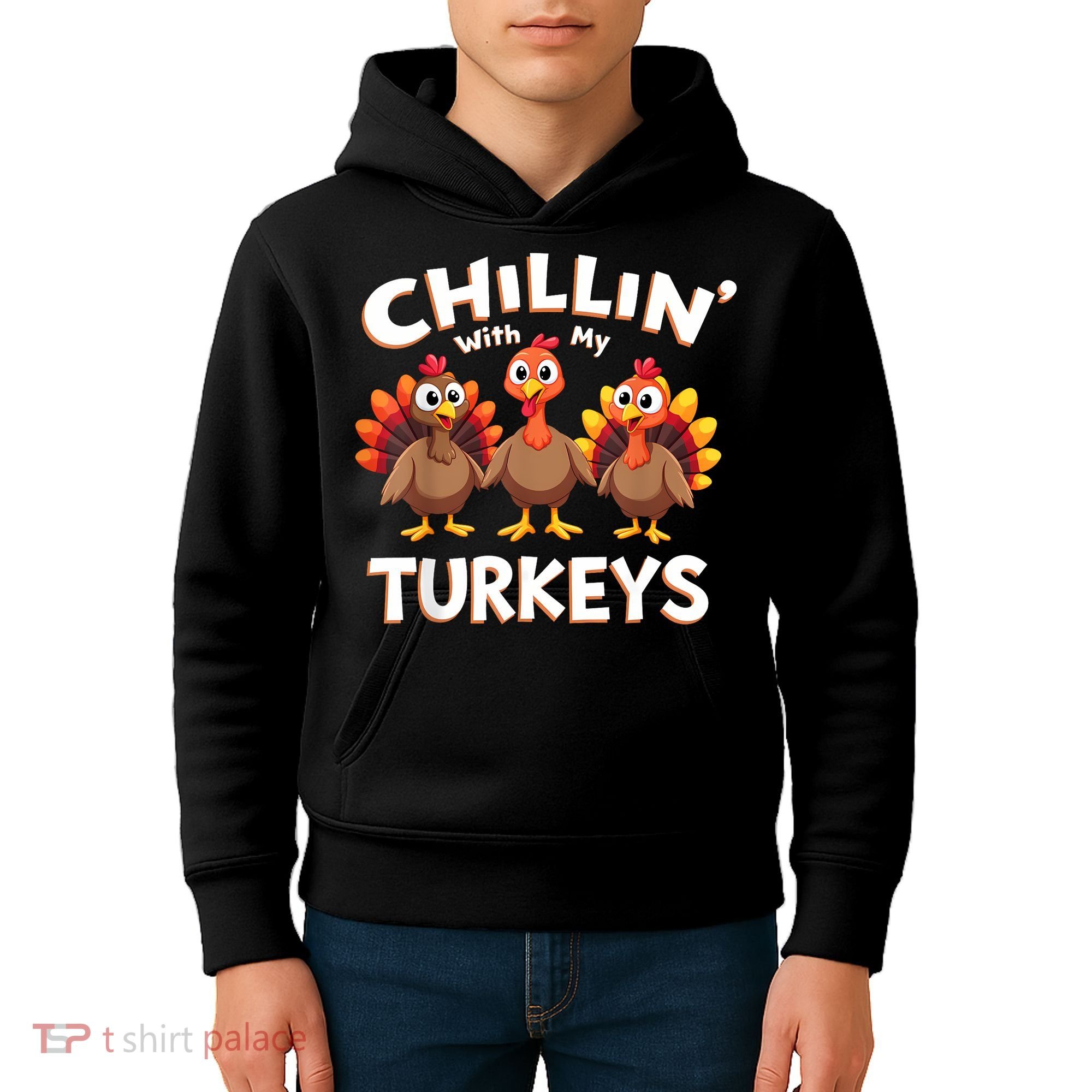 Thanksgiving Family Chillin With My Turkeys Kids Hoodie