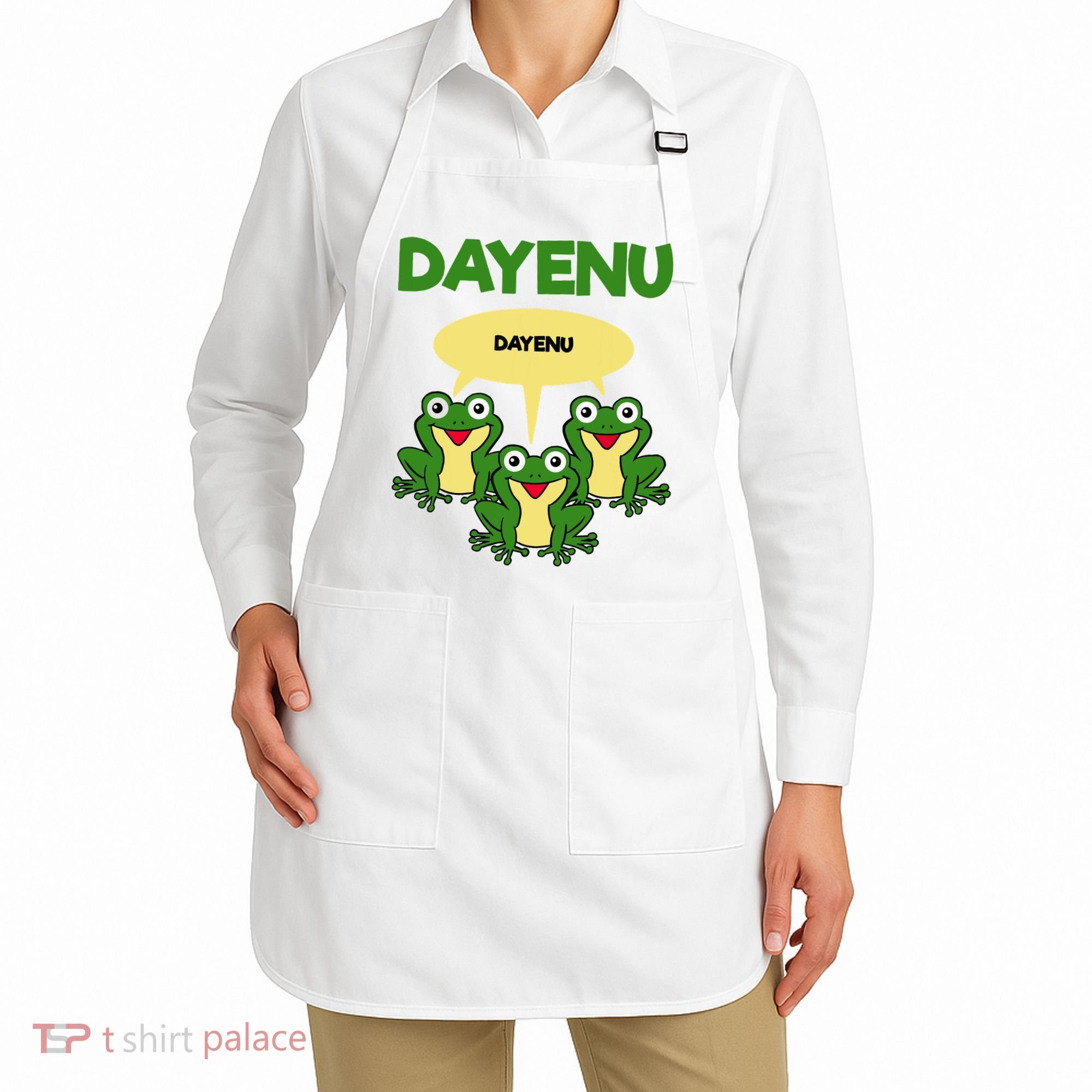Three Frogs Dayenu Funny Pesach Passover Apron