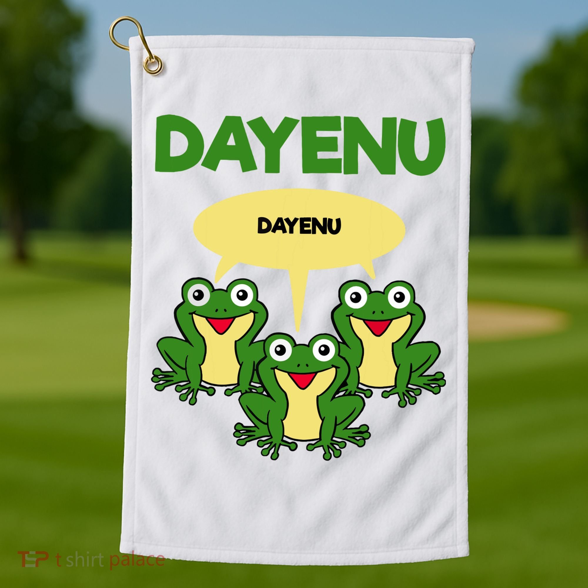Three Frogs Dayenu Funny Pesach Passover Golf Towel