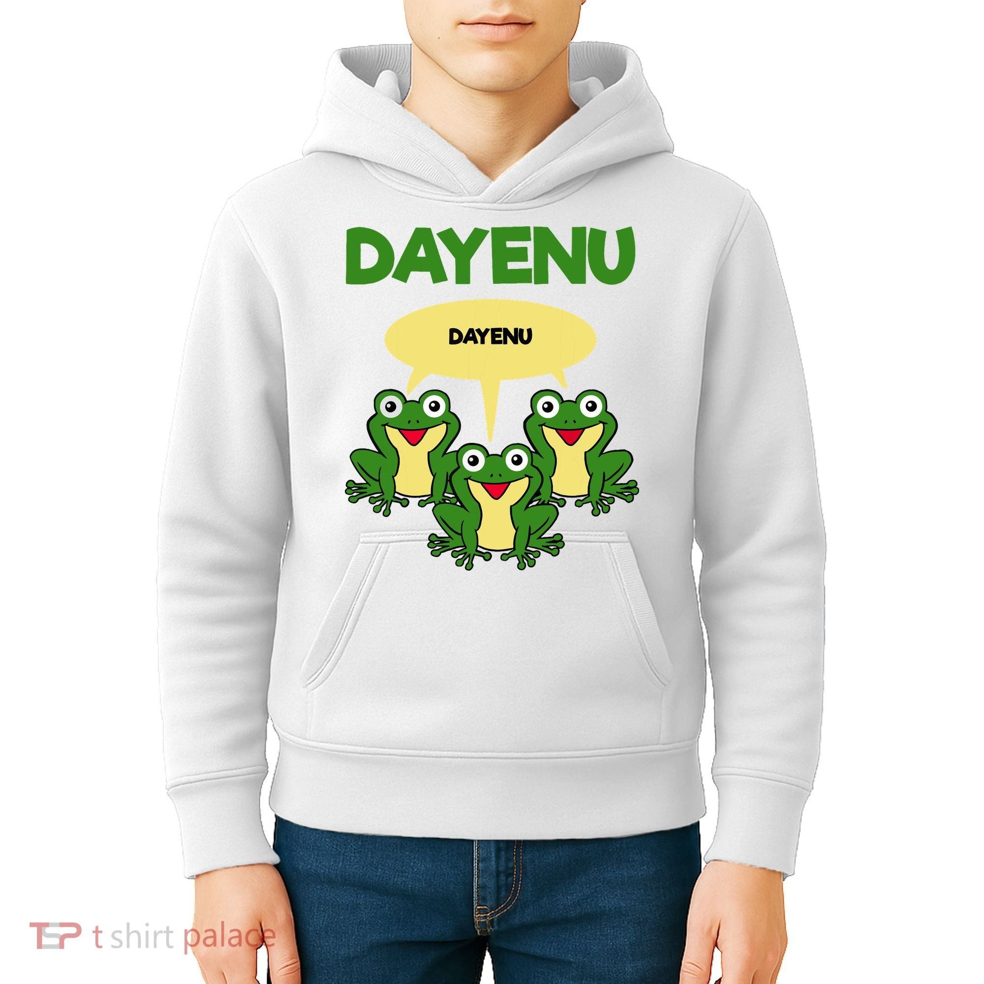 Three Frogs Dayenu Funny Pesach Passover Kids Hoodie