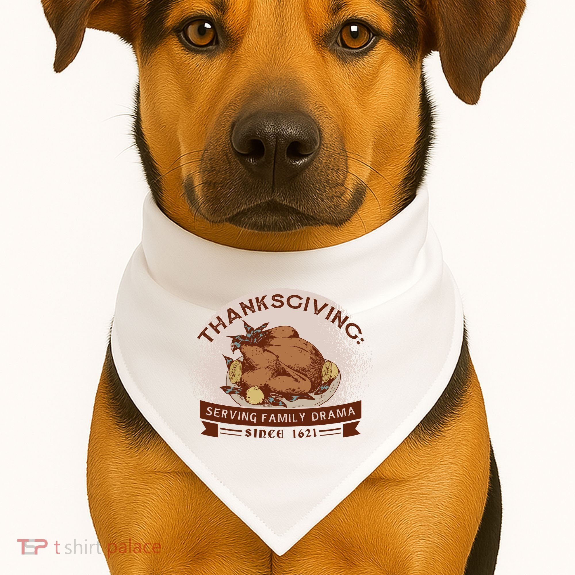 Thanksgiving Family Drama Funny USA-Made Doggie Bandana