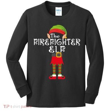The Firefighter Elf Kids Long Sleeve Shirt