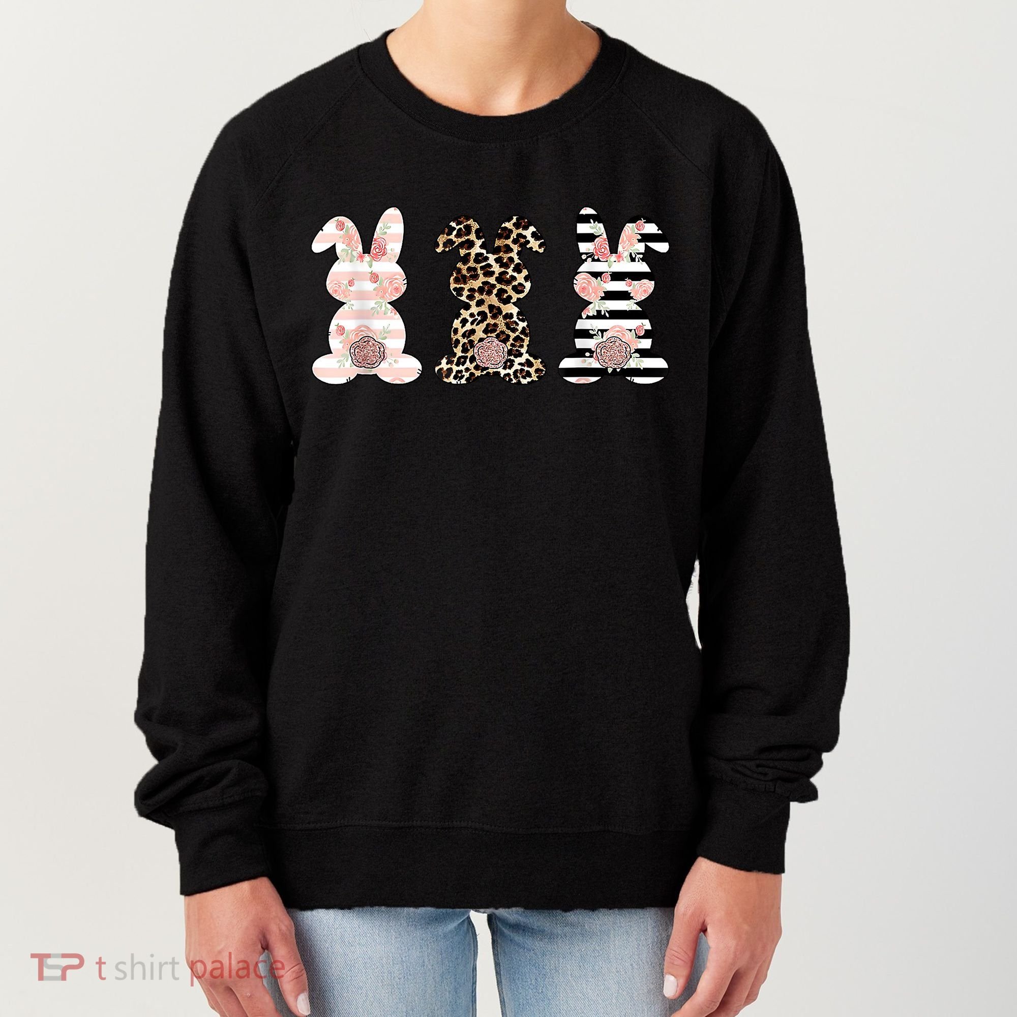 Trio Floral Easter Bunny Cute Women's Sweatshirt