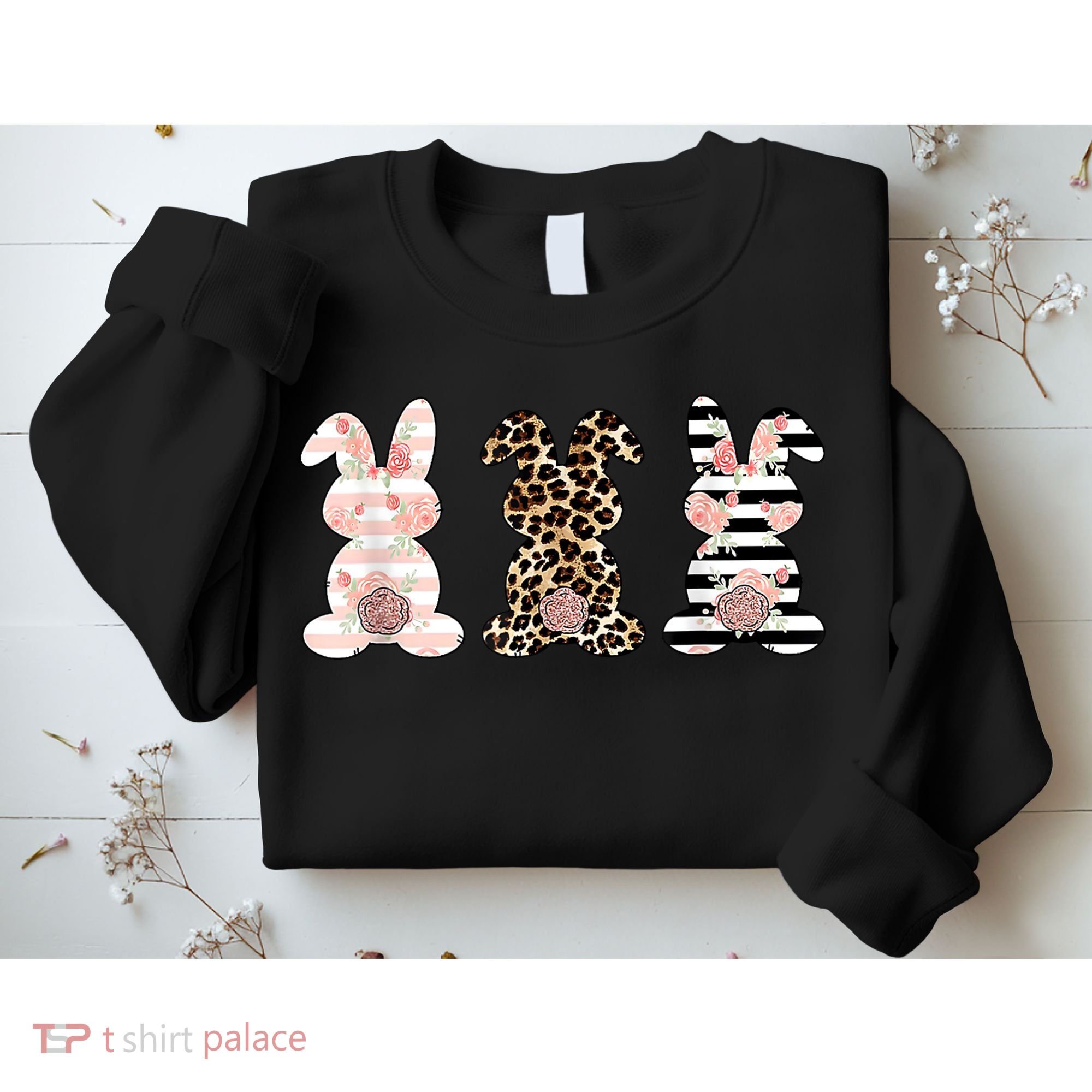 Trio Floral Easter Bunny Cute Sweatshirt