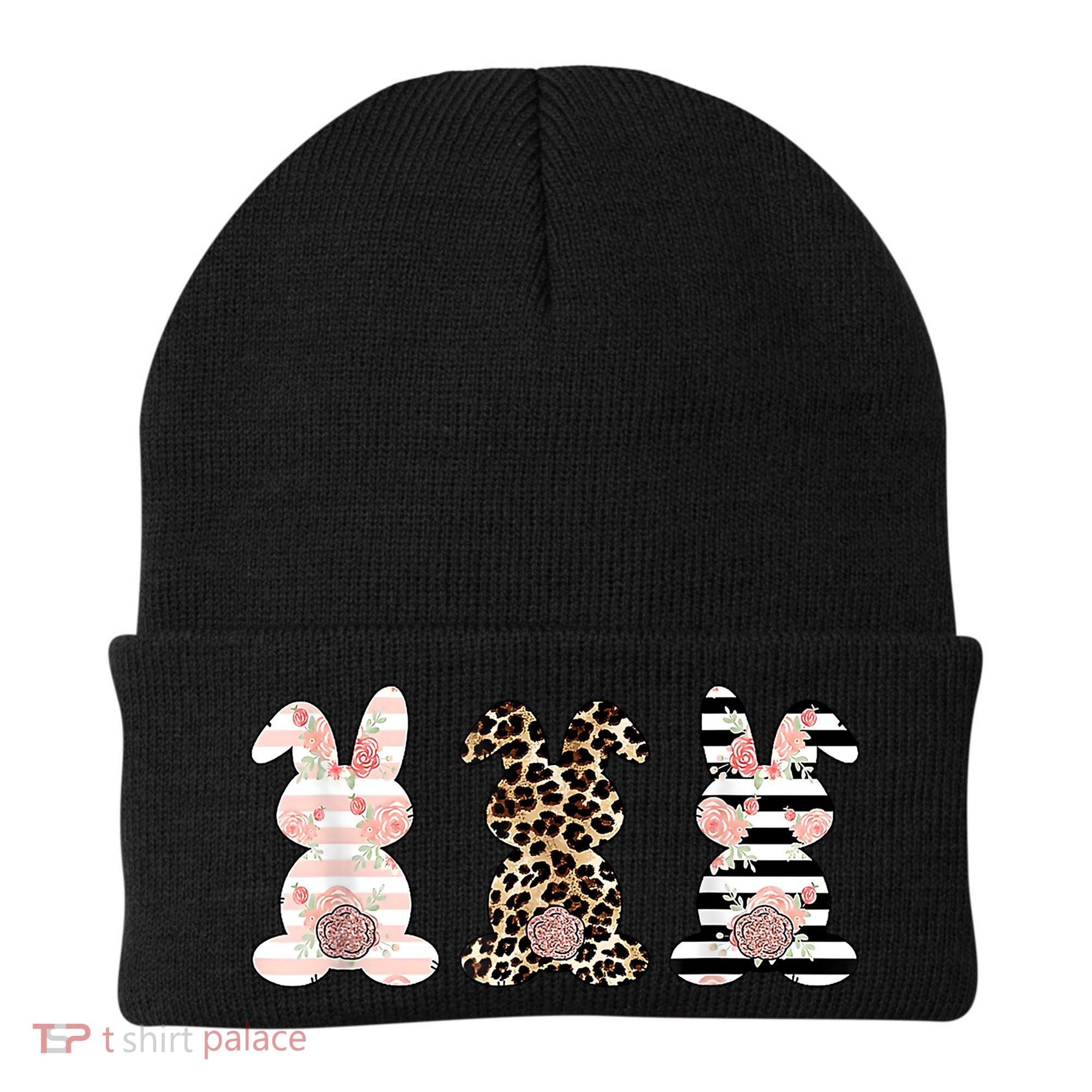 Trio Floral Easter Bunny Cute Beanie