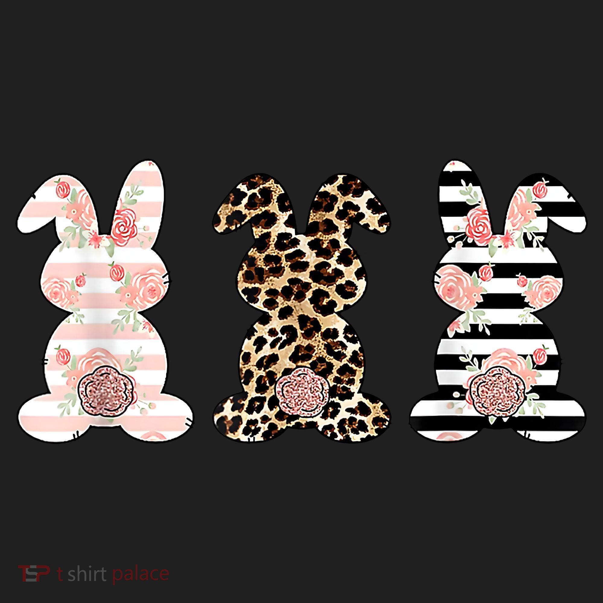 Trio Floral Easter Bunny Cute Beanie