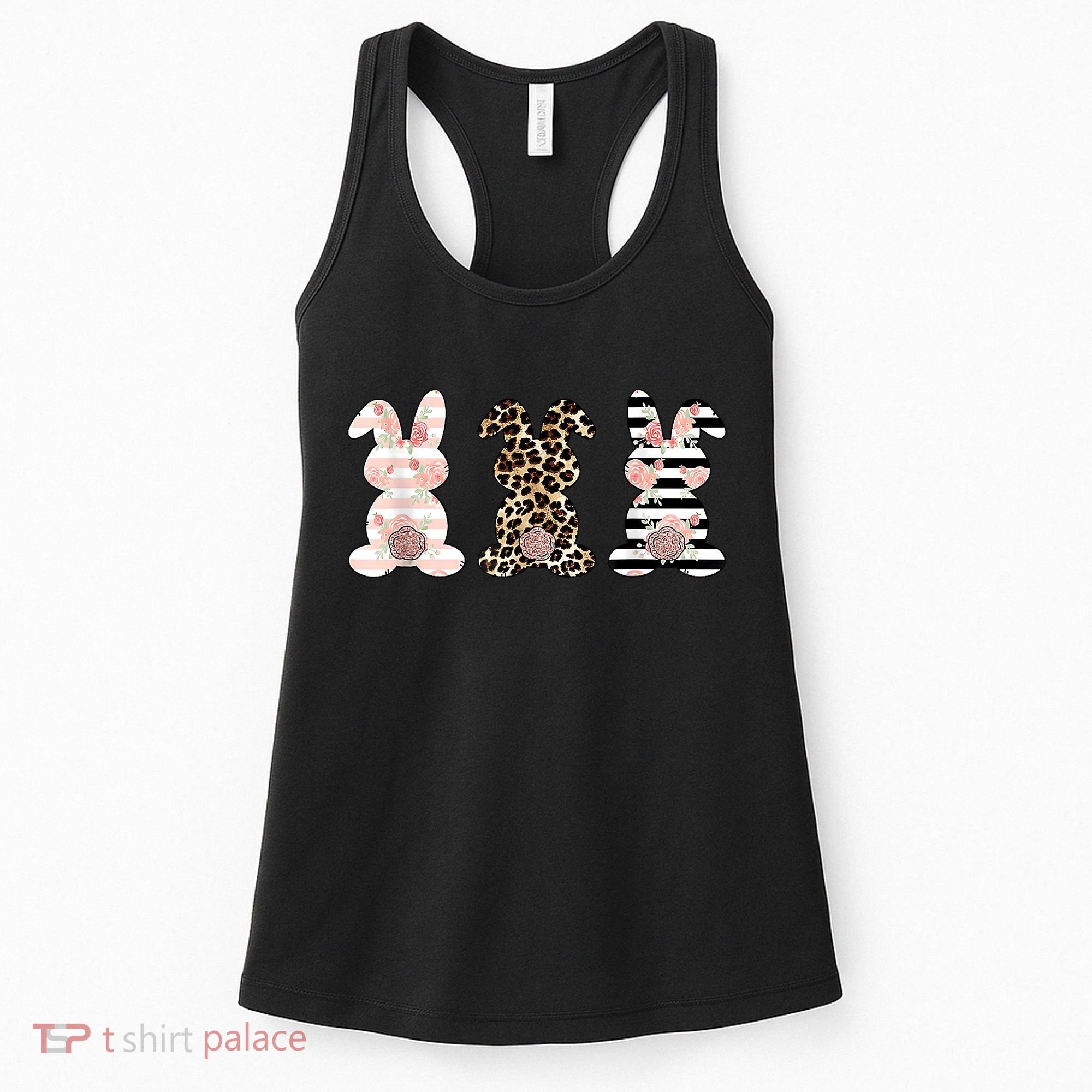 Trio Floral Easter Bunny Cute Women's Tank Top