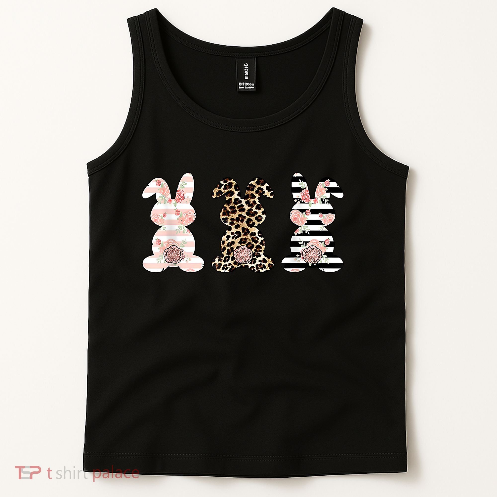 Trio Floral Easter Bunny Cute Tank Top