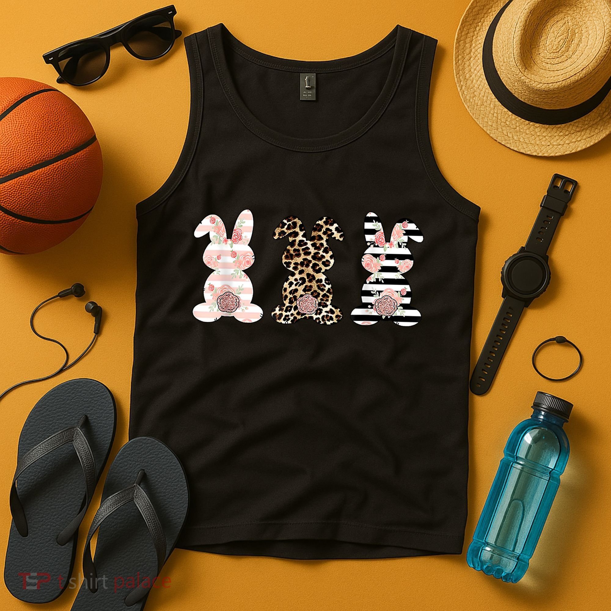Trio Floral Easter Bunny Cute Tank Top
