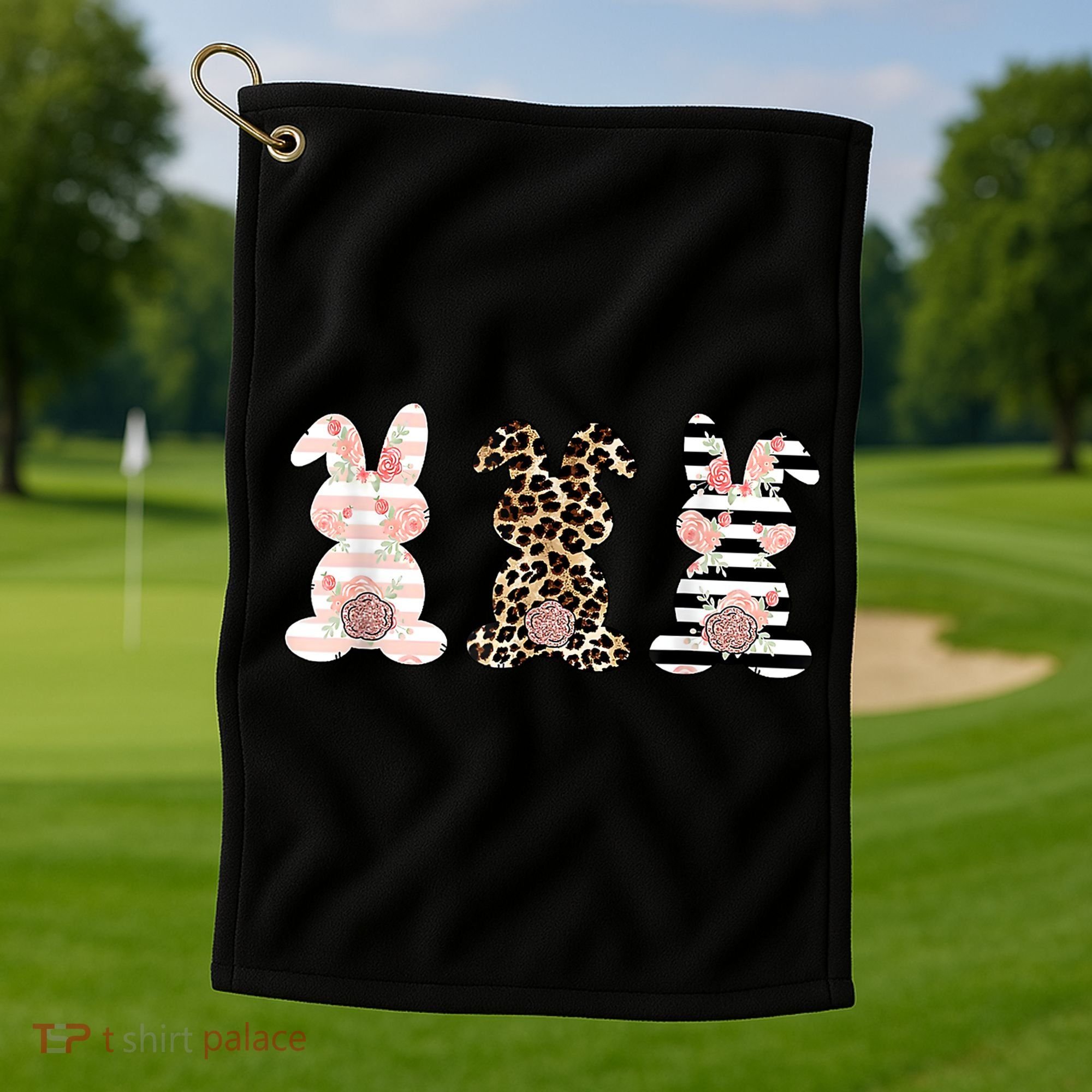 Trio Floral Easter Bunny Cute Golf Towel