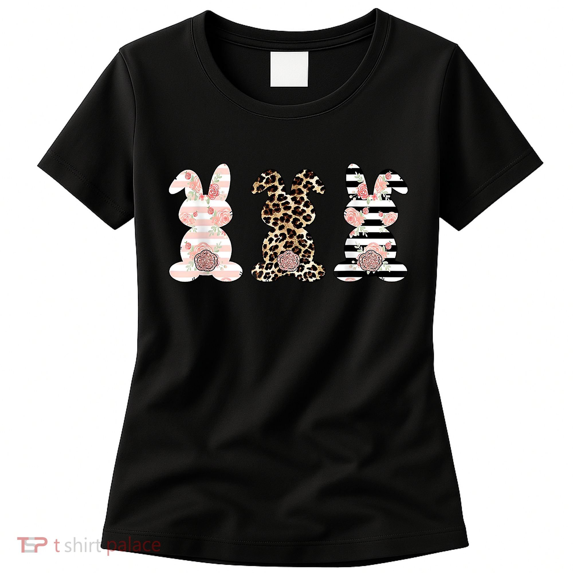 Trio Floral Easter Bunny Cute Women's T-Shirt