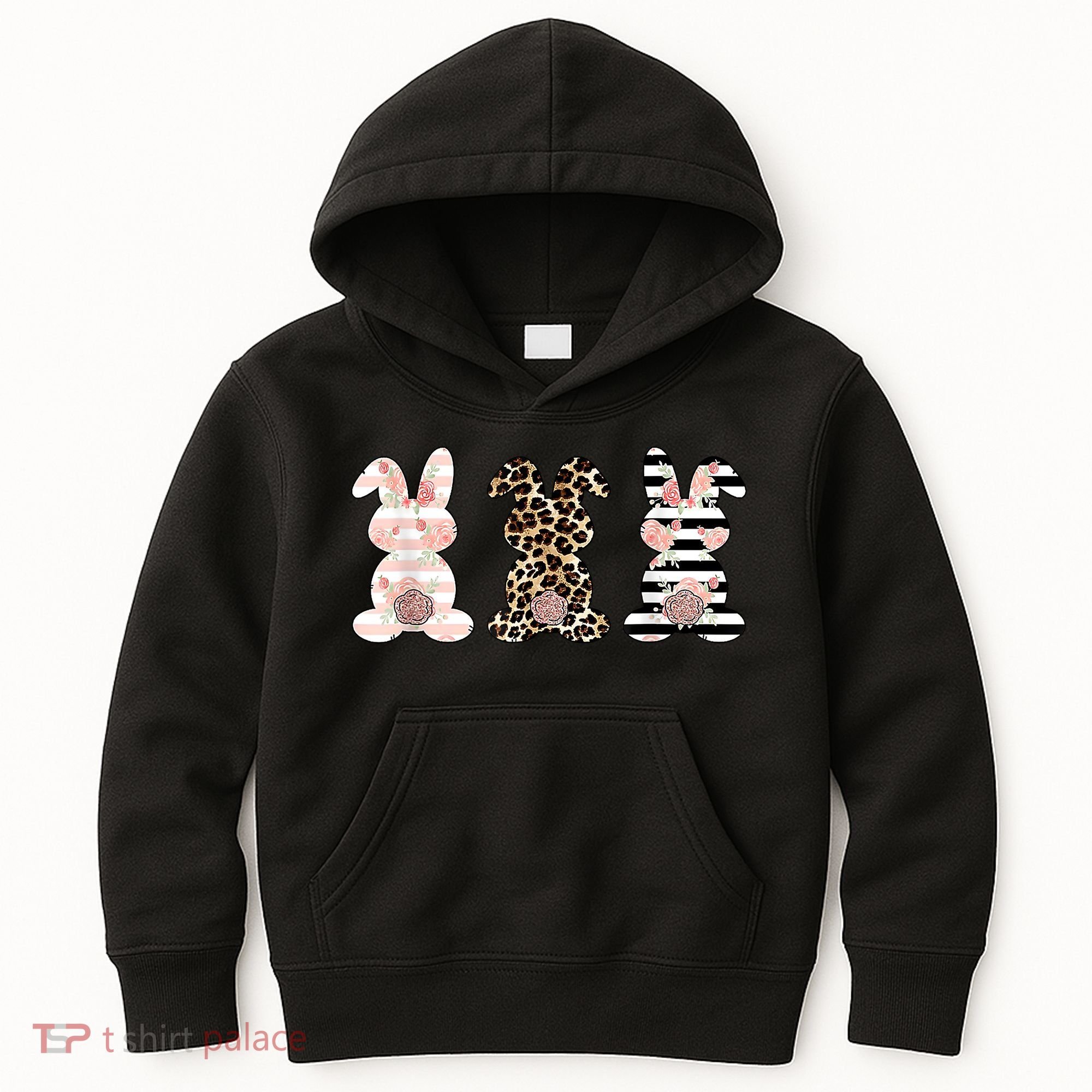 Trio Floral Easter Bunny Cute Kids Hoodie
