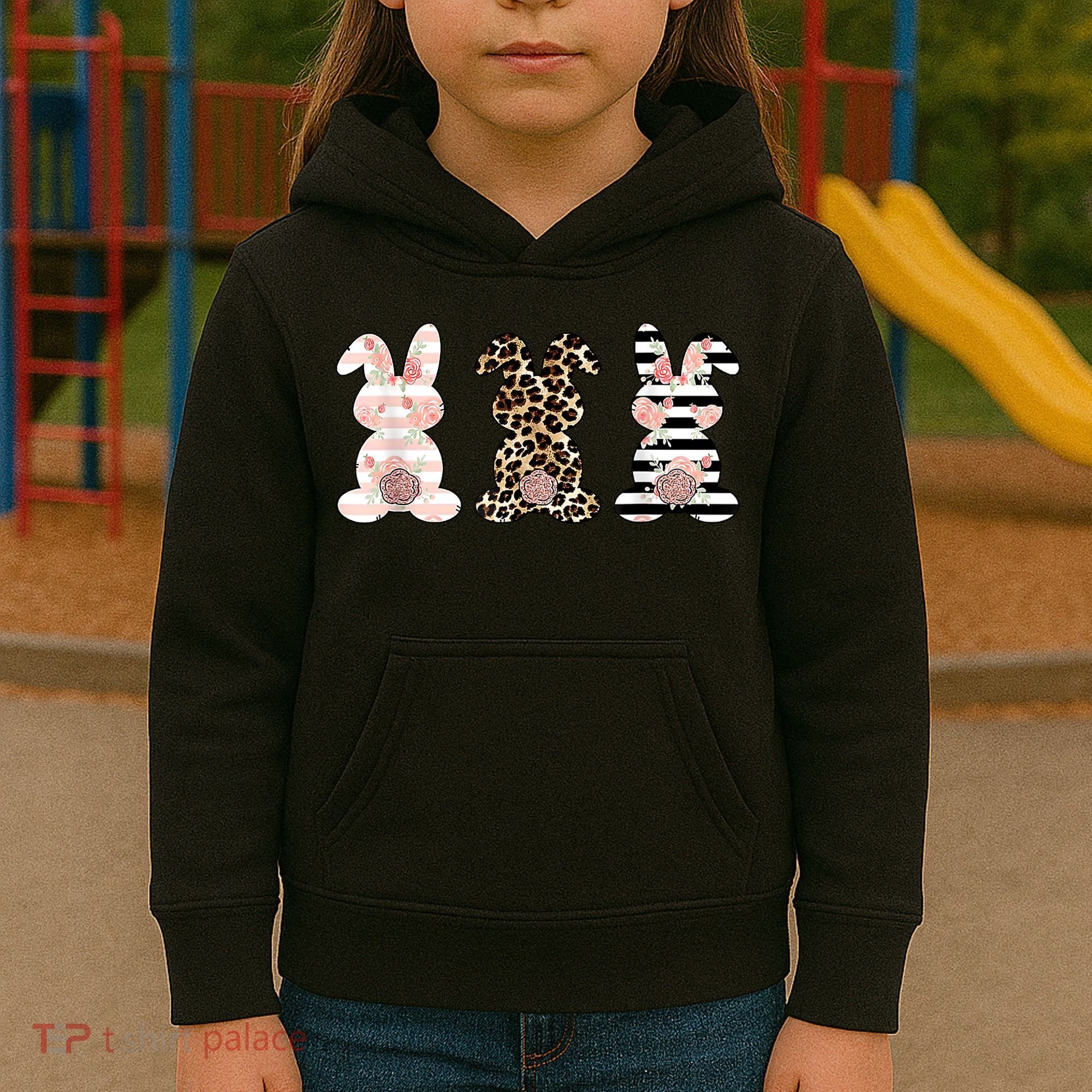 Trio Floral Easter Bunny Cute Kids Hoodie