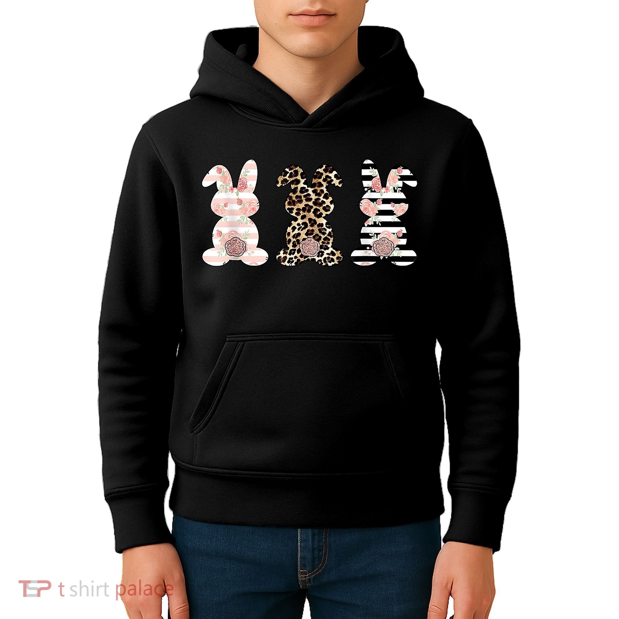 Trio Floral Easter Bunny Cute Kids Hoodie