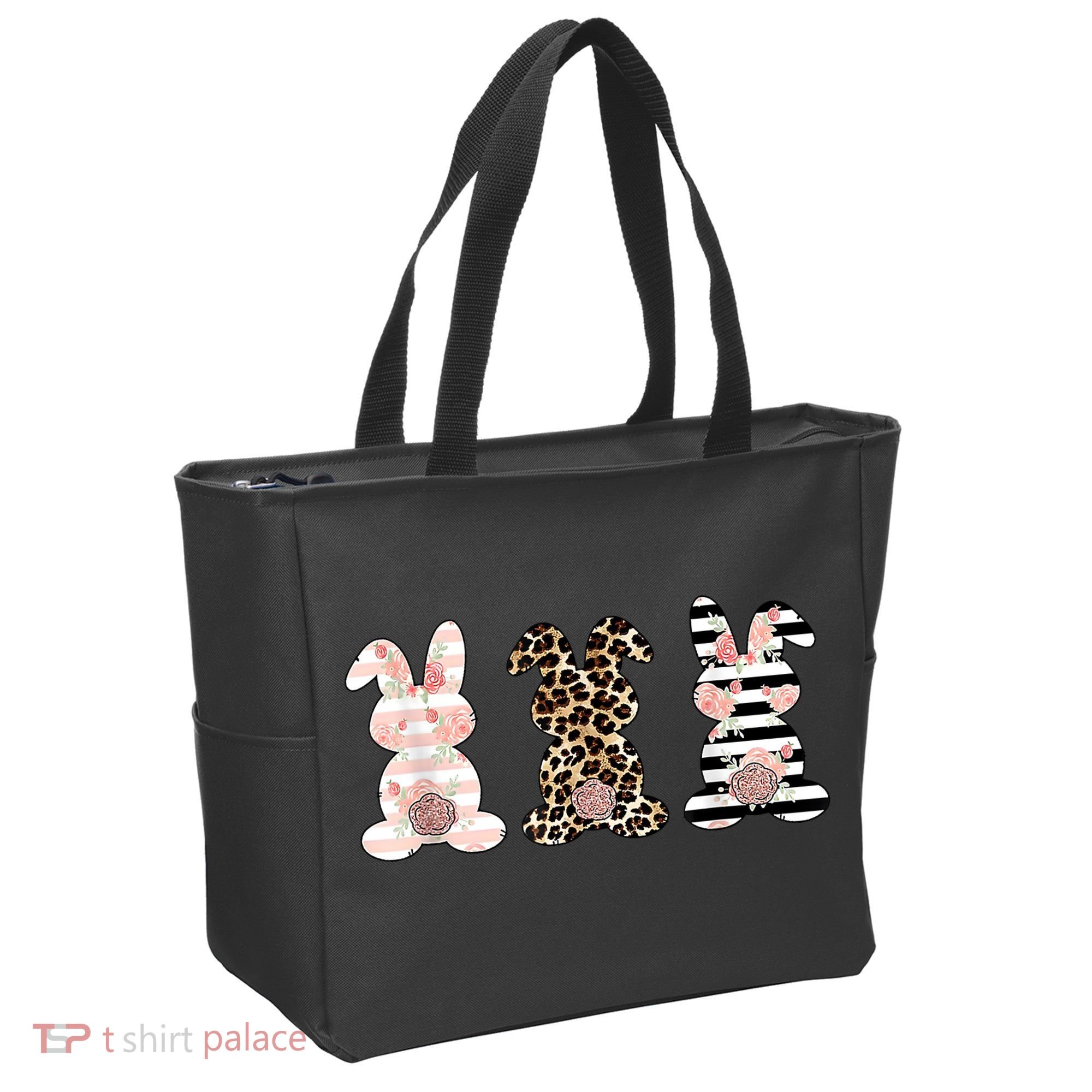 Trio Floral Easter Bunny Cute Tote Bag