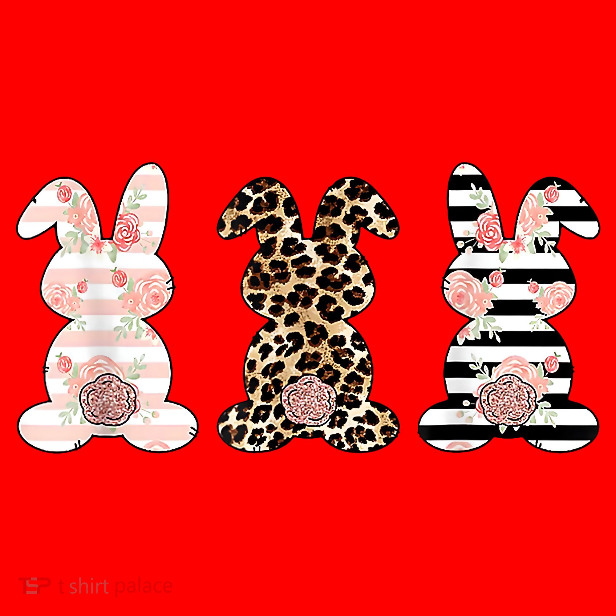 Trio Floral Easter Bunny Cute Santa Hat