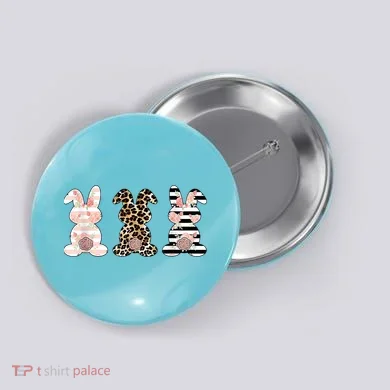 Trio Floral Easter Bunny Cute Button