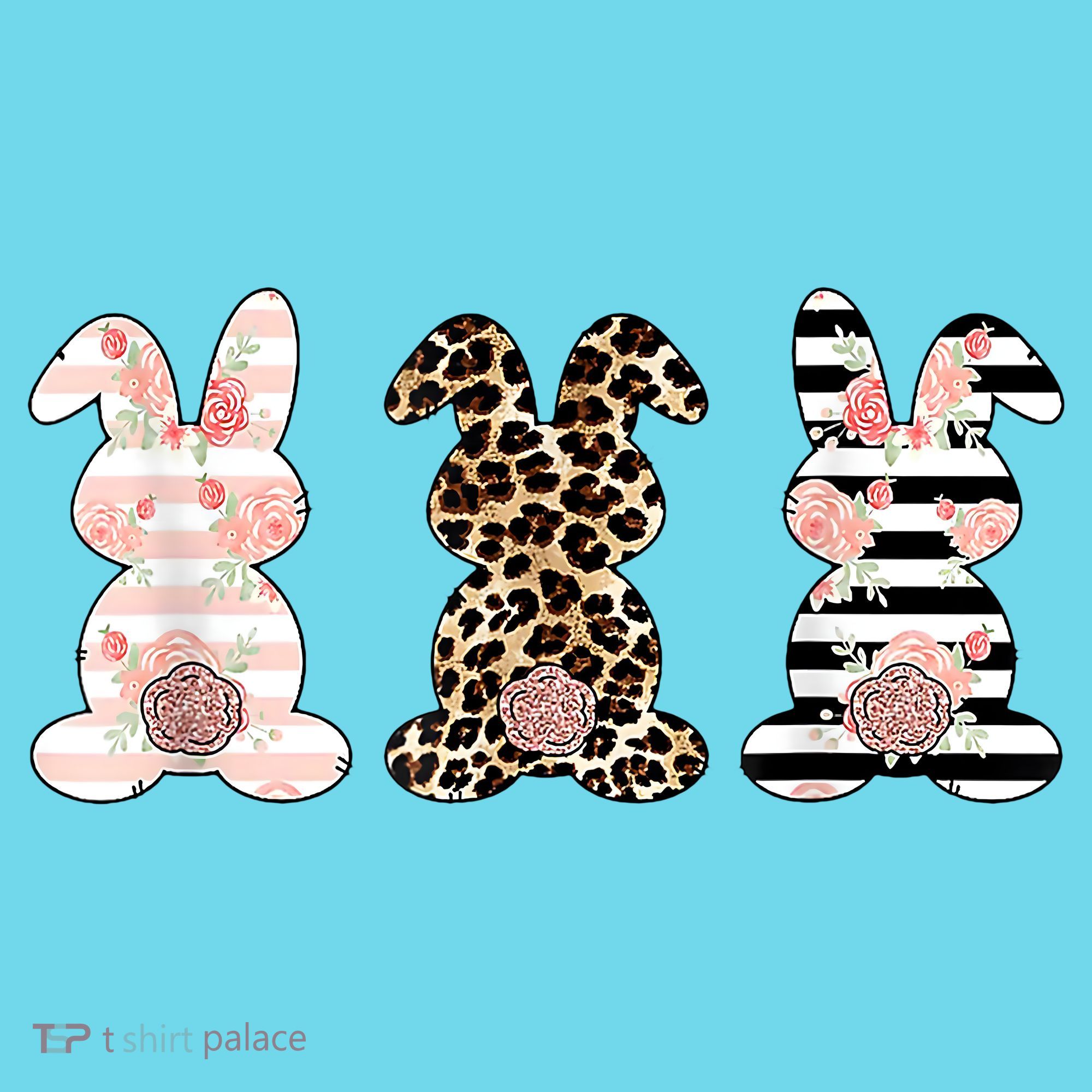 Trio Floral Easter Bunny Cute Button